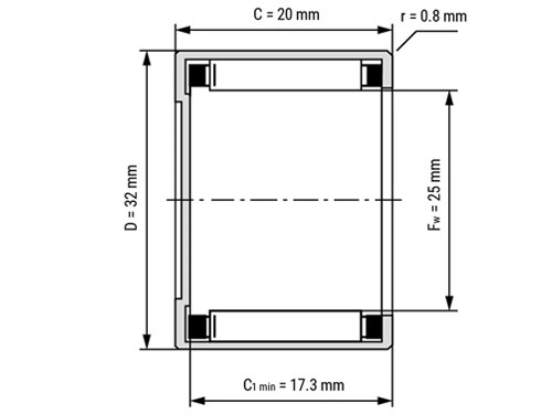 NKE Naaldhulslager 1-Zijdig Gesloten BK2520 (25x32x20mm)