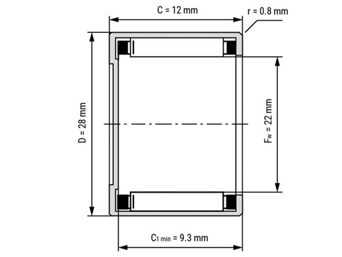 NTN Naaldhulslager 1-Zijdig Gesloten BK2212 (22x28x12mm)